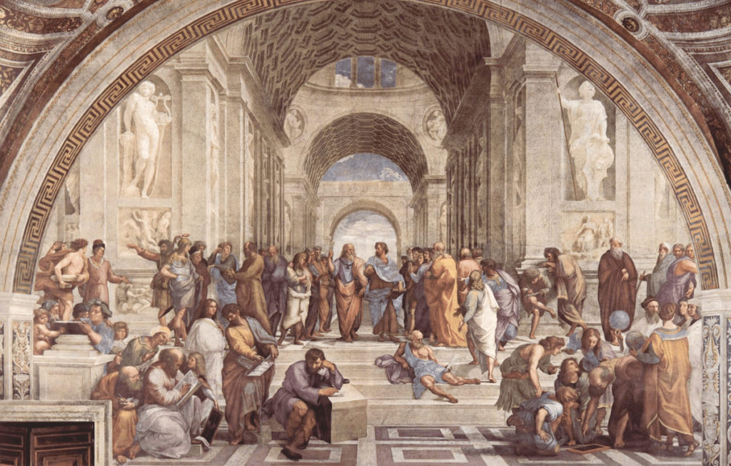 ancient painting of people gathering